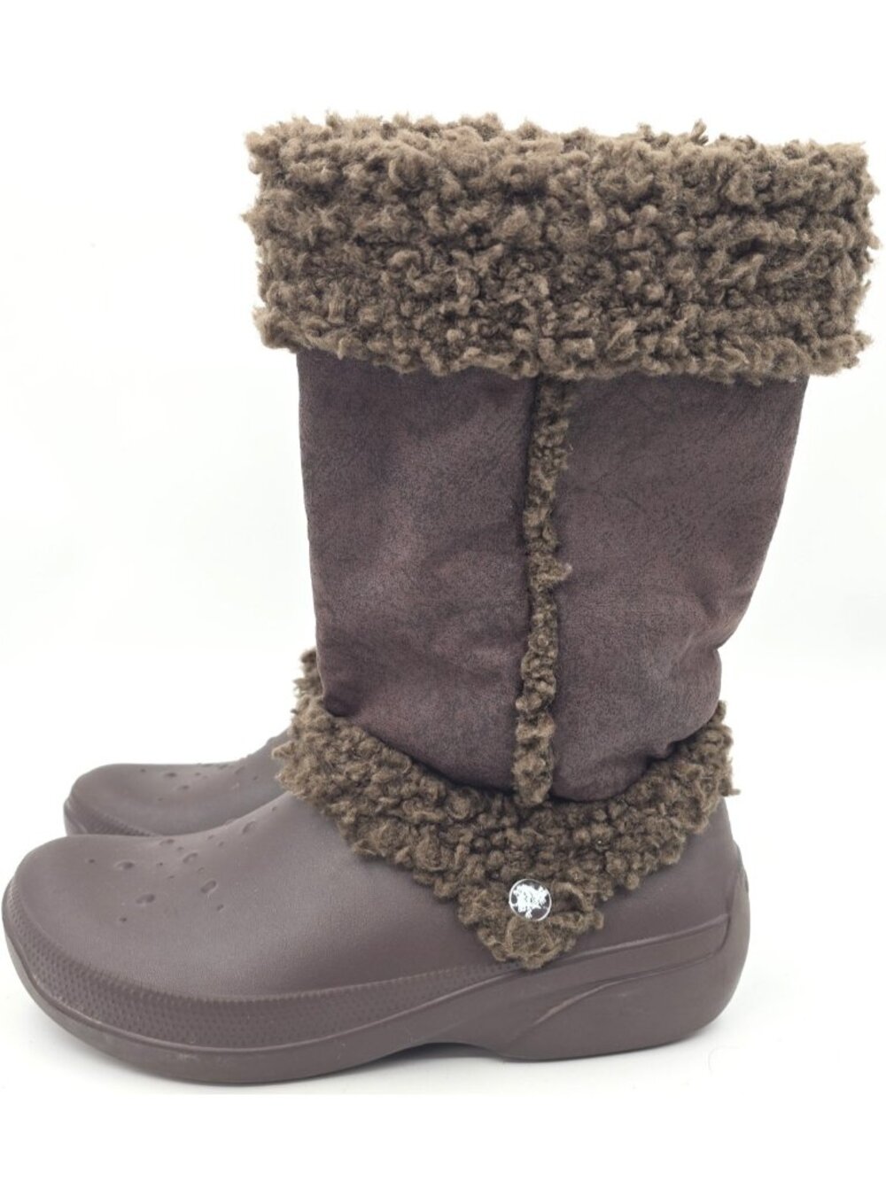 Crocs Tall Winter Boots Brown Faux Fur Lining & Cuff Pull On Comfort Women's 10